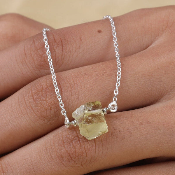 Raw Lemon Topaz Pendant, 925 Sterling Silver Necklace, Pendant With Chain, Rough Gemstone Pendant, Yellow Crystal Jewelry, Handmade Pendant