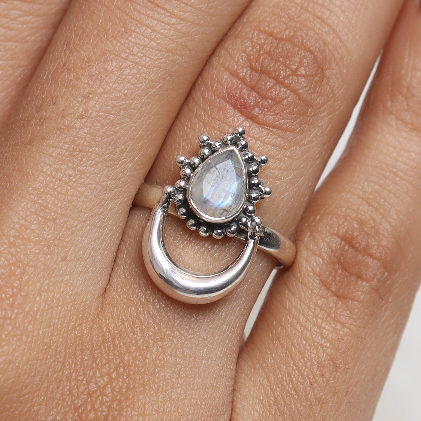 Rainbow Moonstone Sterling Silver Ring