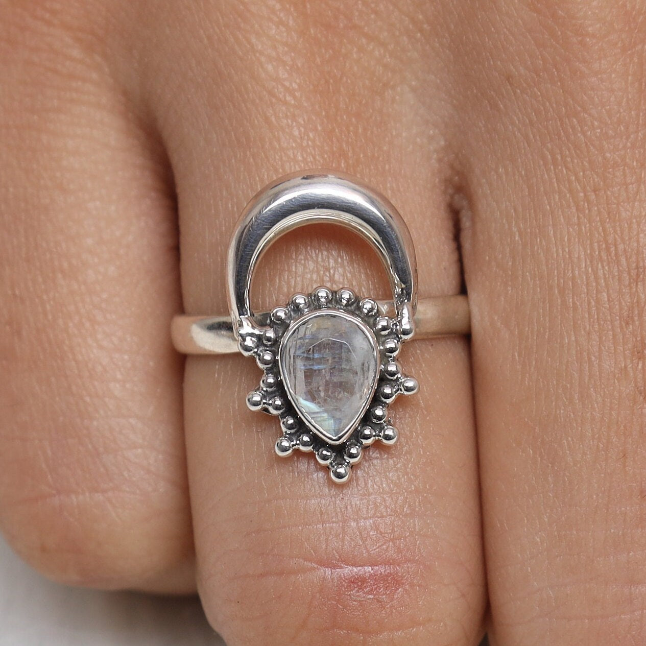 Rainbow Moonstone Sterling Silver Ring