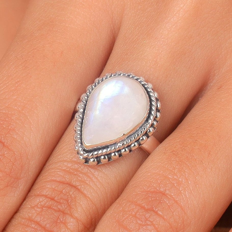 Rainbow Moonstone Sterling Silver Ring