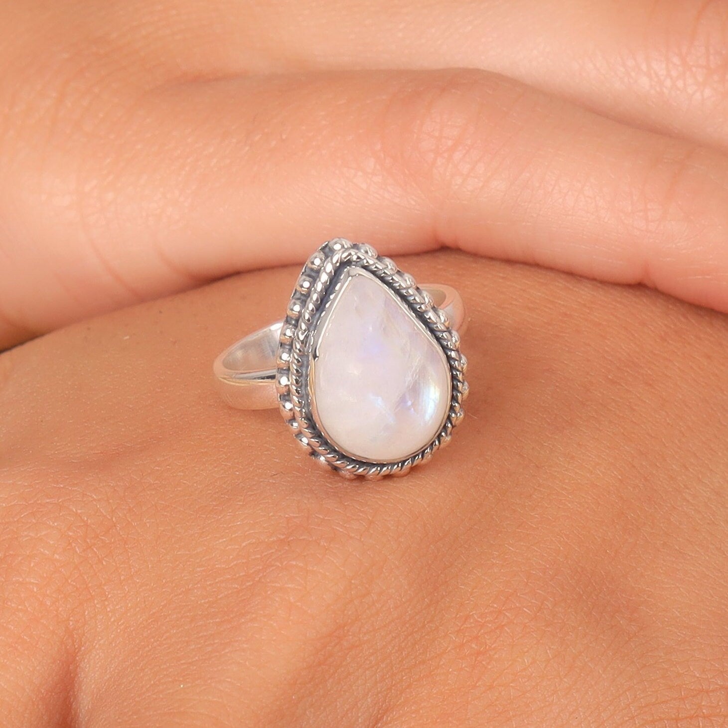 Rainbow Moonstone Sterling Silver Ring