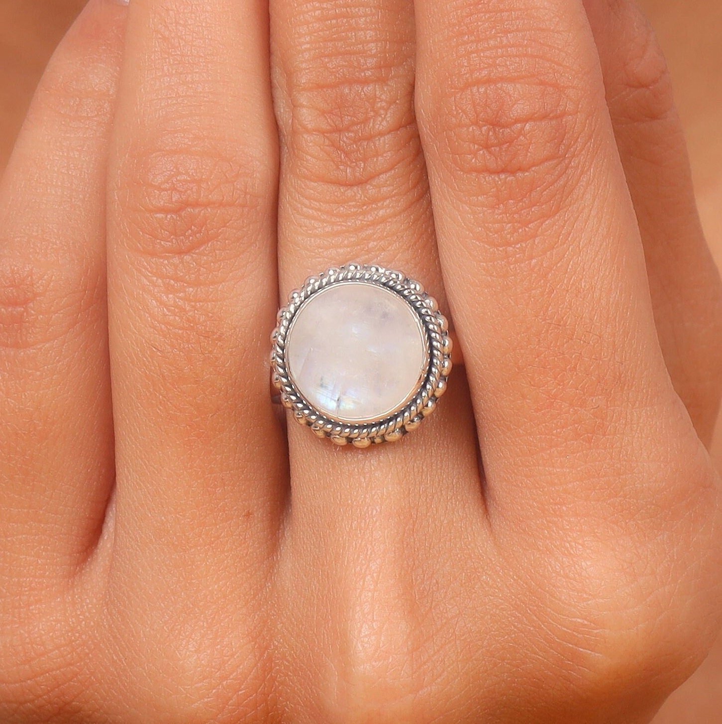 Rainbow Moonstone Sterling Silver Ring