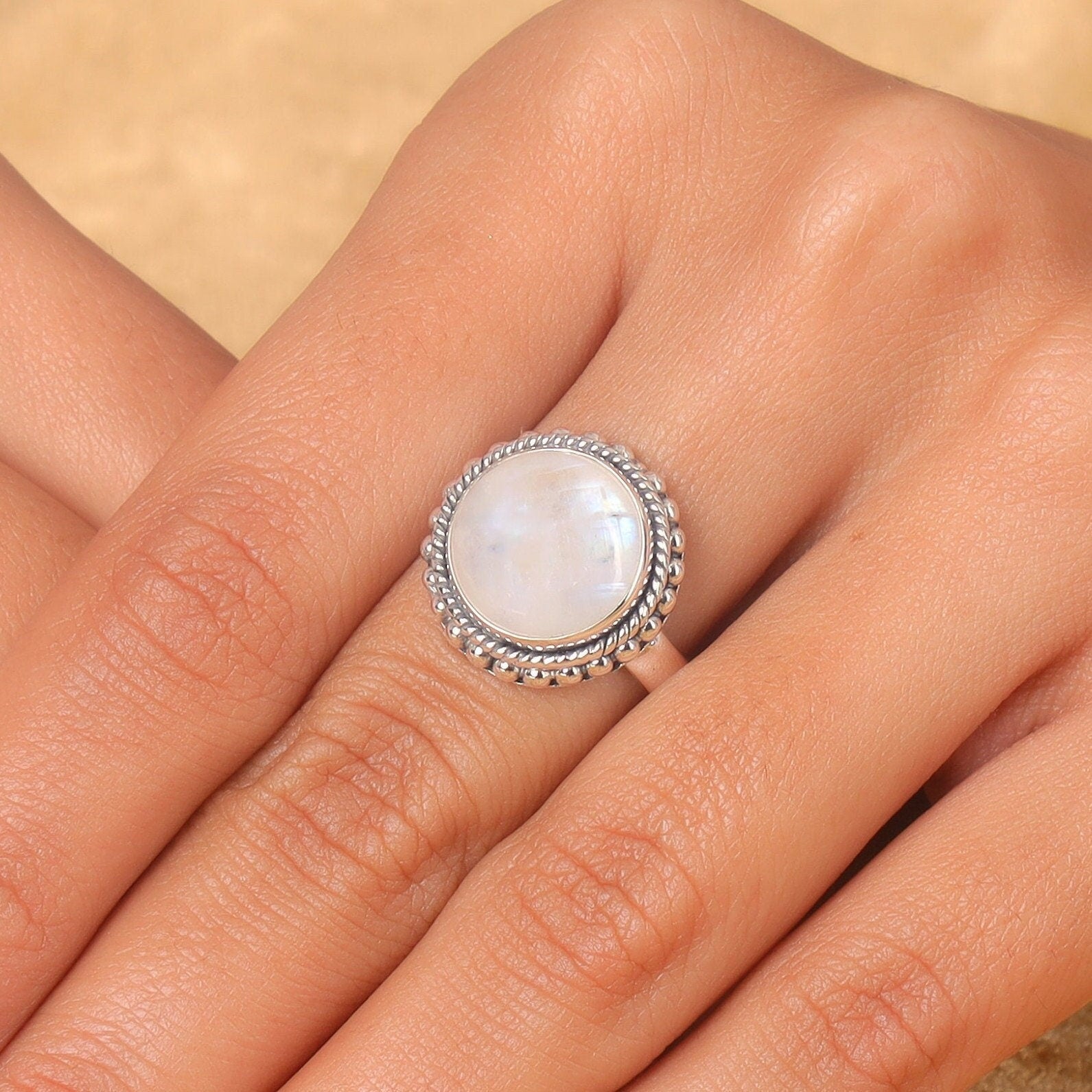 Rainbow Moonstone Sterling Silver Ring