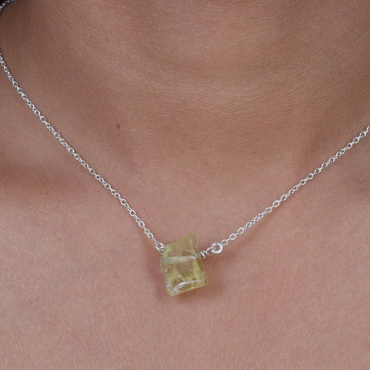 Raw Lemon Topaz Sterling Silver Necklace