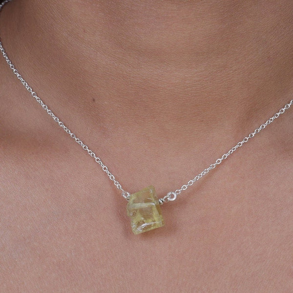 Raw Lemon Topaz Pendant, 925 Sterling Silver Necklace, November Birthstone, Rough Gemstone Pendant, Minimalist Jewelry, Pendant With Chain