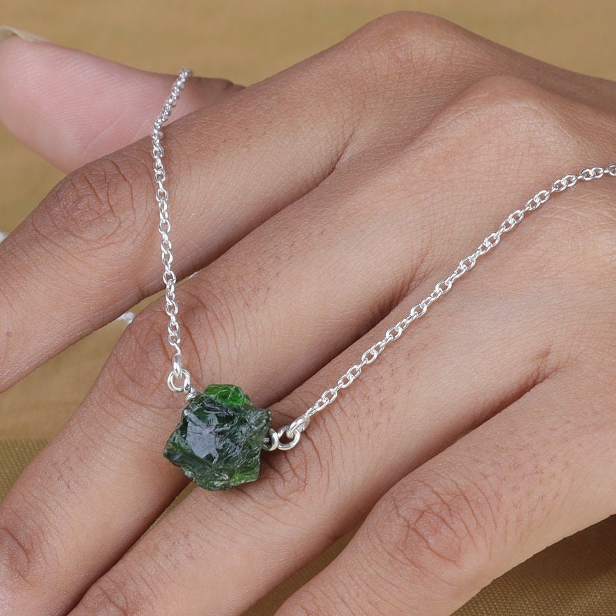 Raw Green Apatite Sterling Silver Necklace