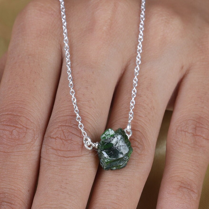 Raw Green Apatite Sterling Silver Necklace