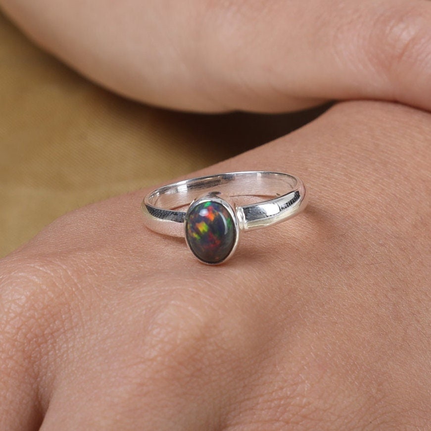 Black Opal 925 Sterling Silver Ring