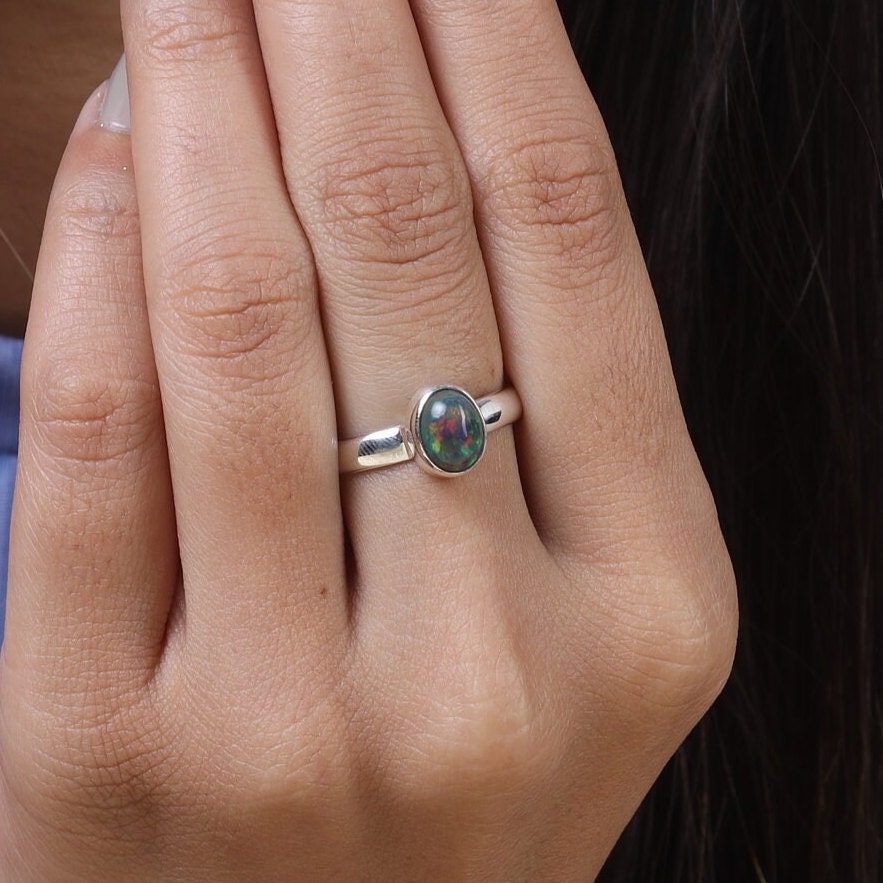 Black Opal 925 Sterling Silver Ring