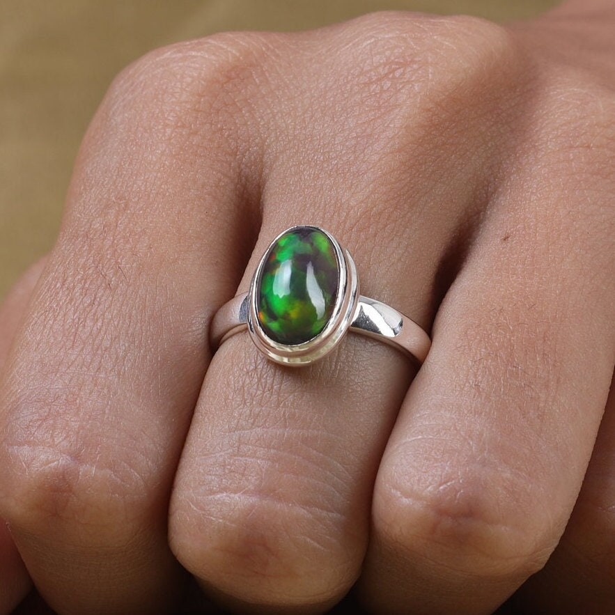 Black Opal Ring 925 Sterling Silver Ring