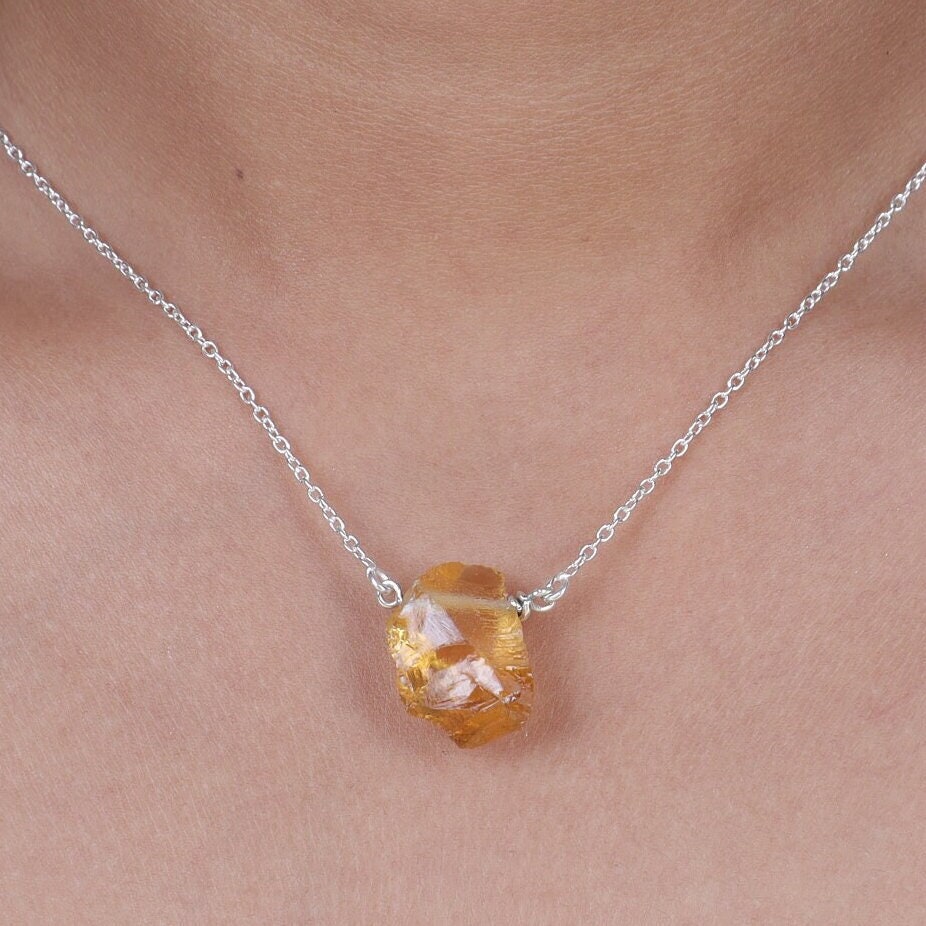 Raw Citrine Sterling Silver Necklace