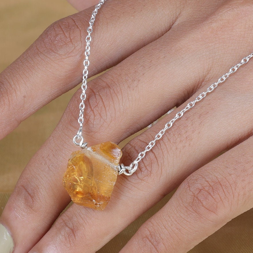 Raw Citrine Sterling Silver Necklace