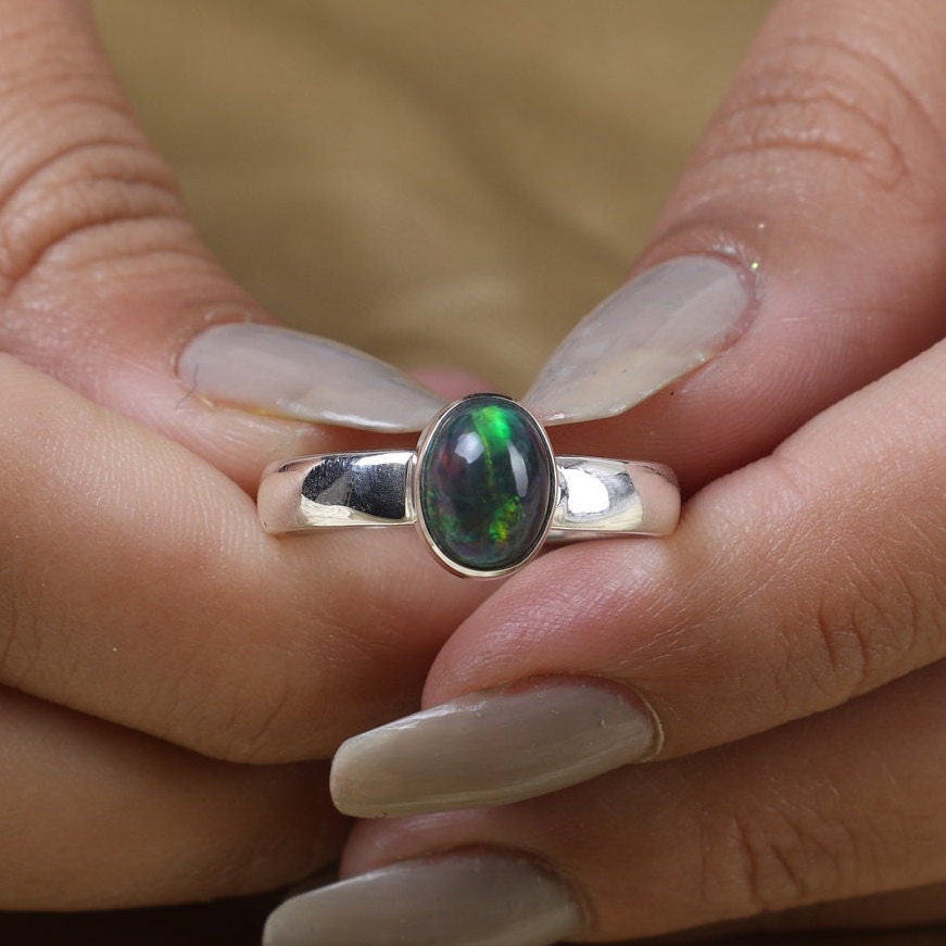 Black Opal Sterling Silver Ring