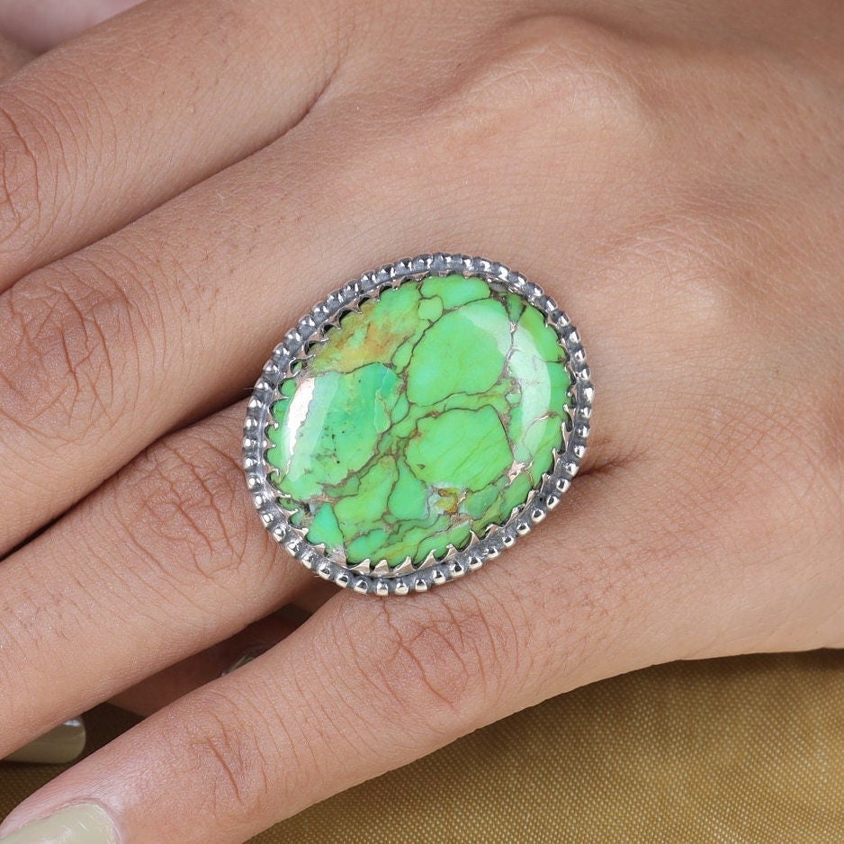 Green Copper Turquoise Sterling Silver Ring