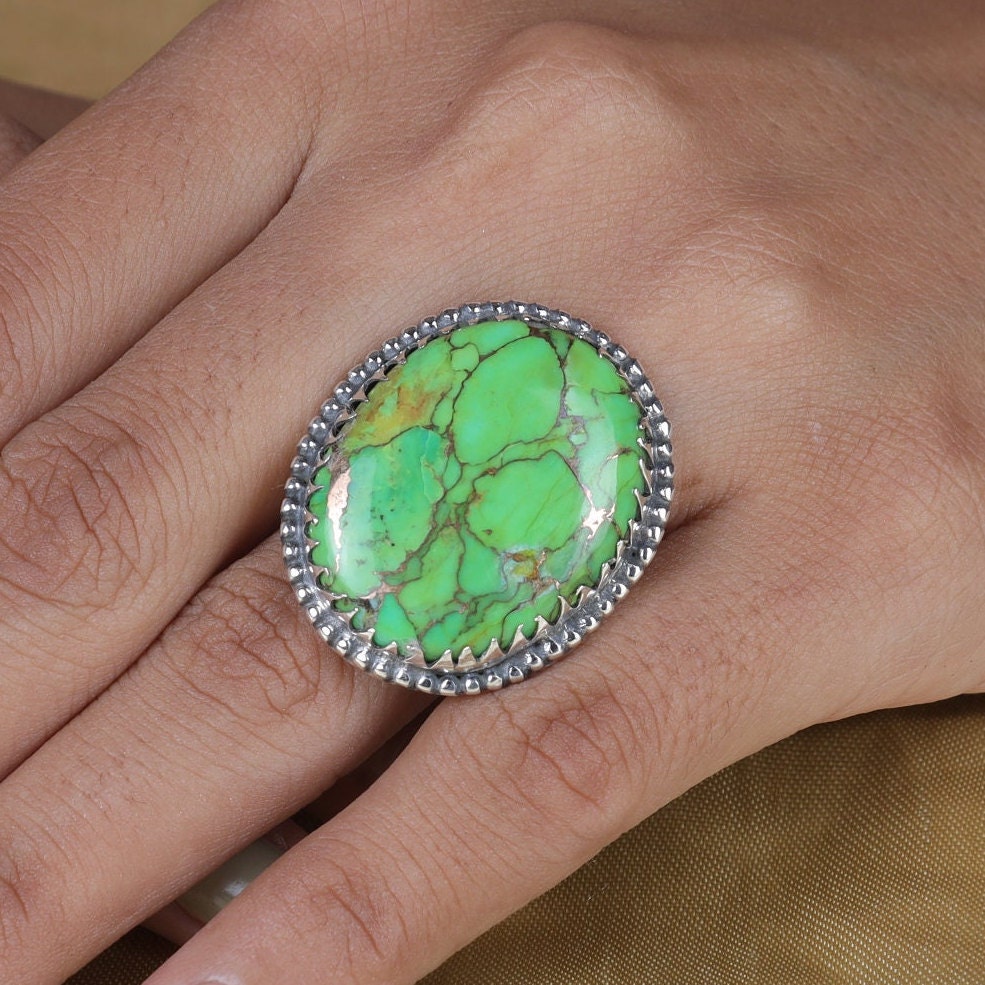 Green Copper Turquoise Sterling Silver Ring