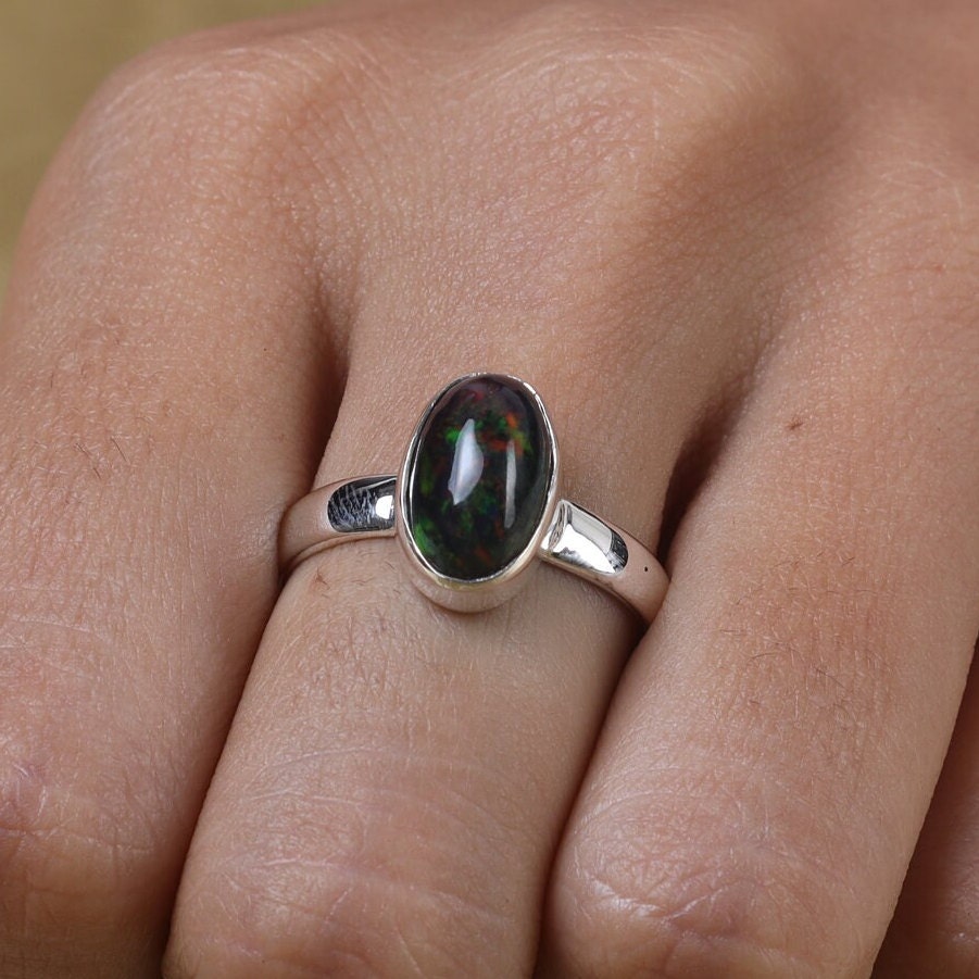 Black Opal 925 Sterling Silver Ring