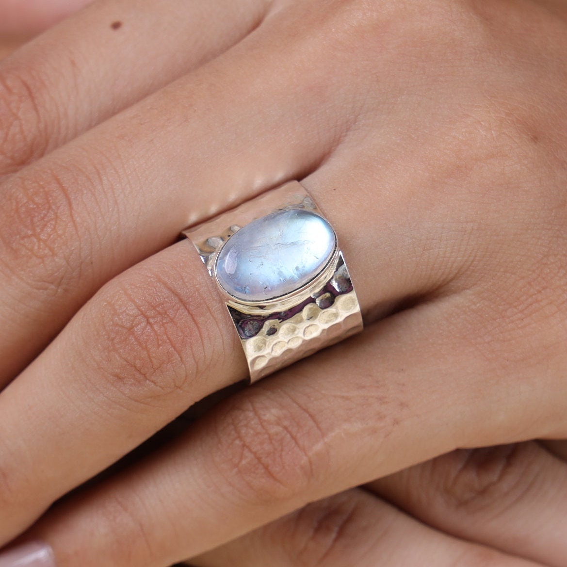 Rainbow Moonstone Sterling Silver Ring