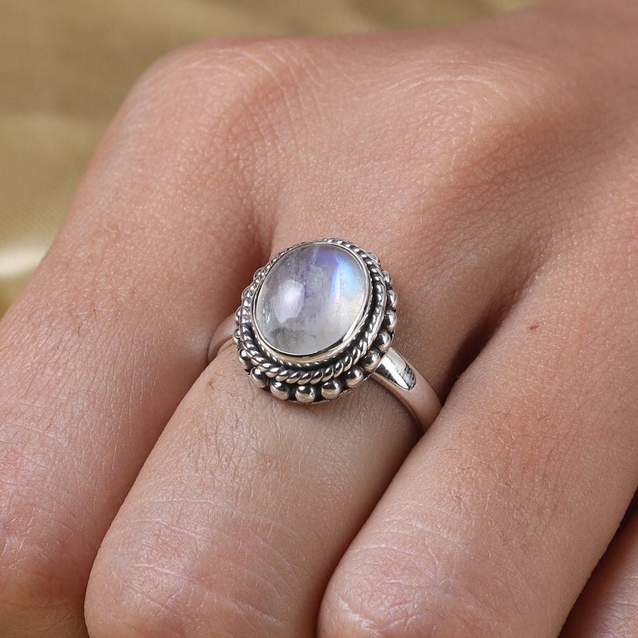 Rainbow Moonstone Sterling Silver Ring