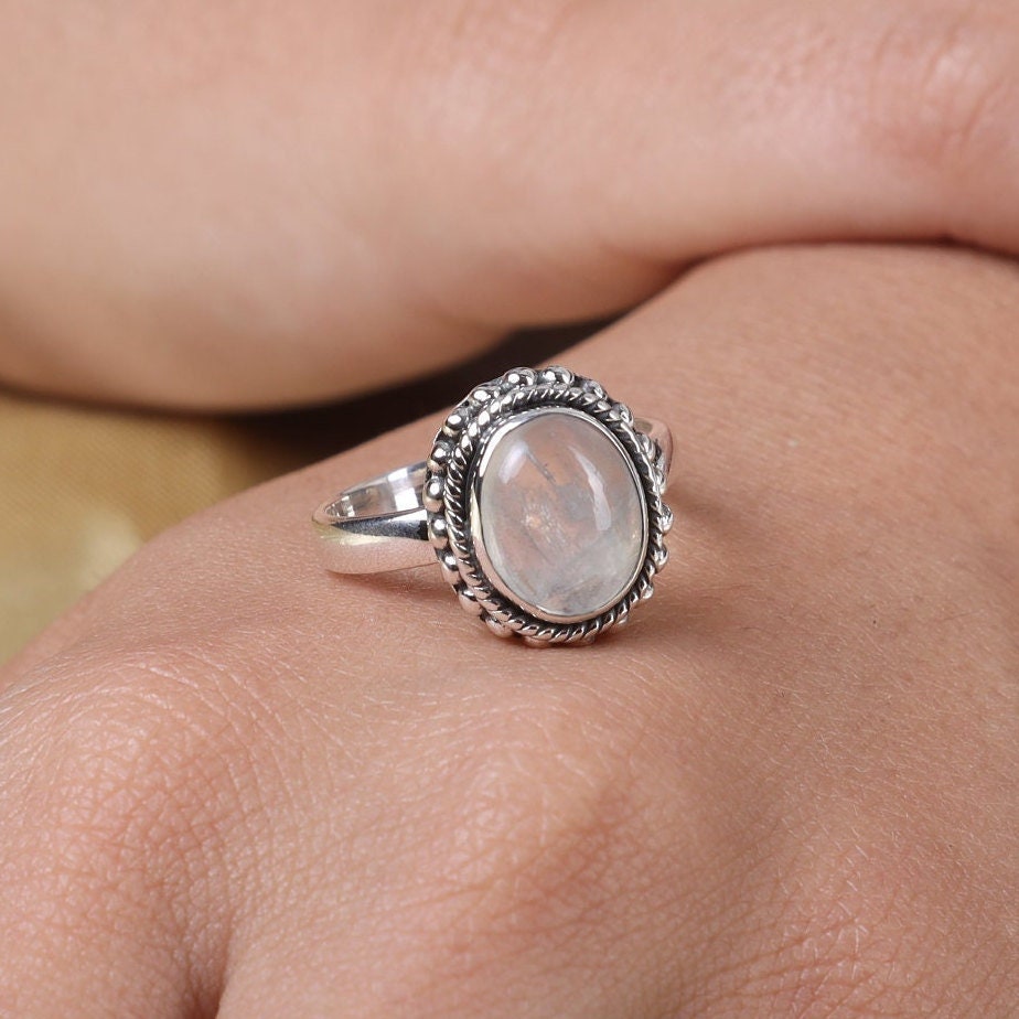 Rainbow Moonstone Sterling Silver Ring