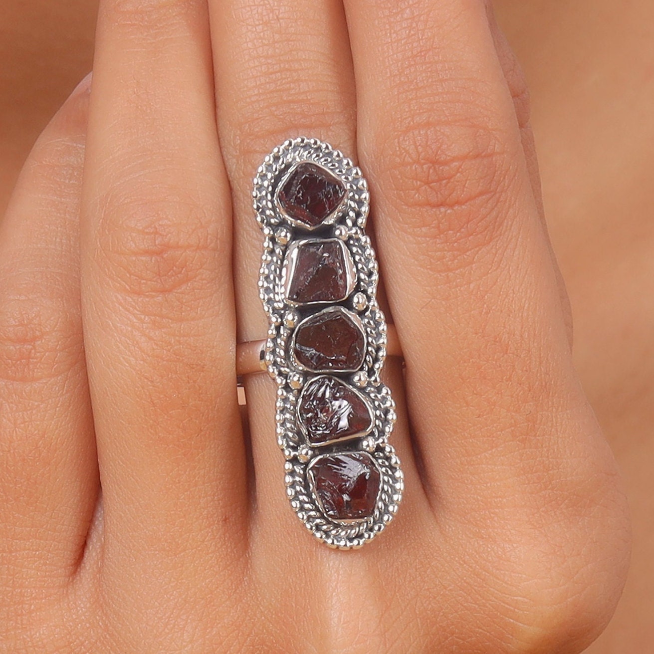 Raw Garnet Sterling Silver Ring