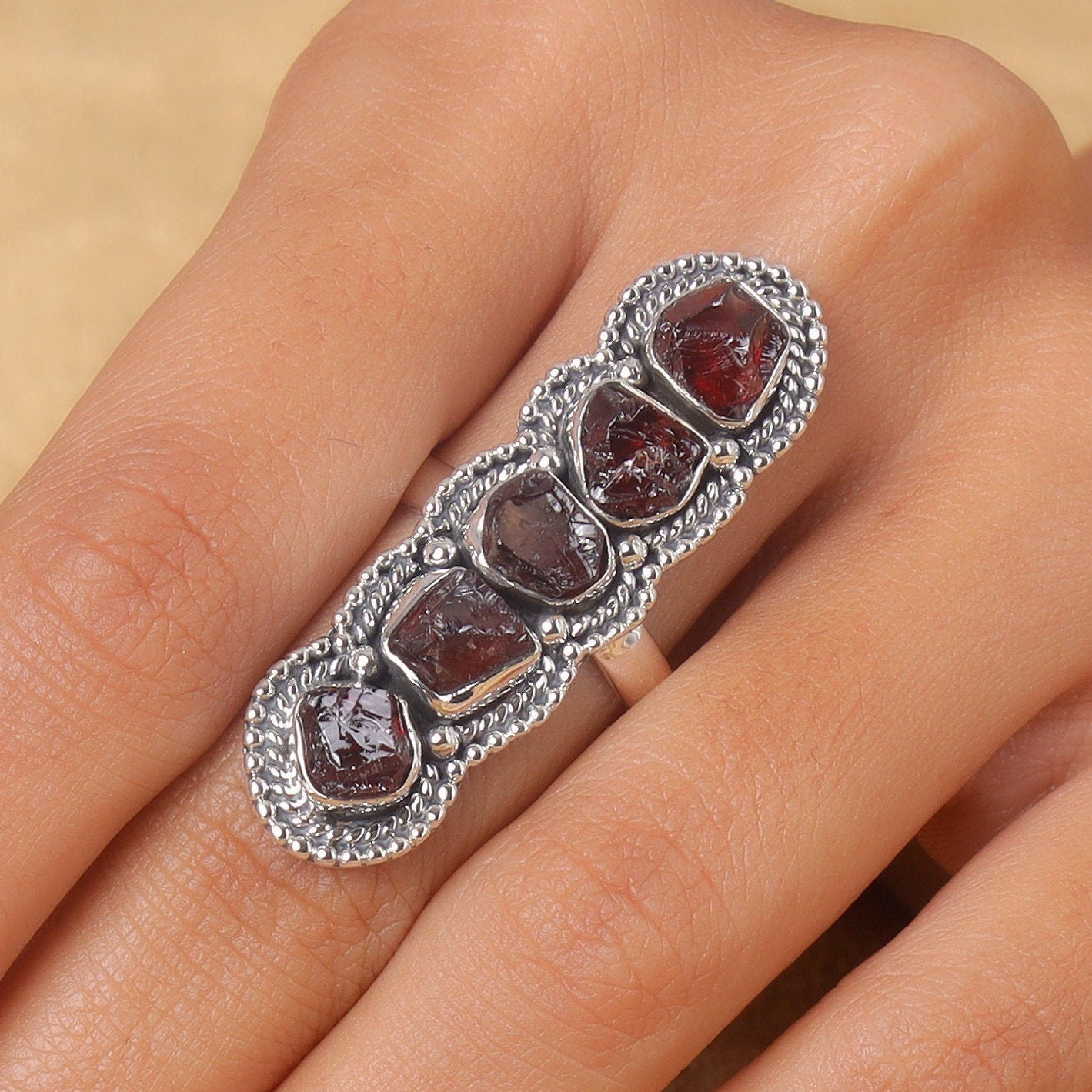 Raw Garnet Sterling Silver Ring