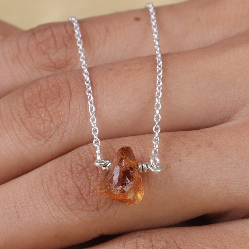 Raw Citrine Pendant, 925 Sterling Silver Necklace, Healing Crystal Pendant, Boho Pendant, Gemstone Pendant, Halloween Jewelry, Gift for Her