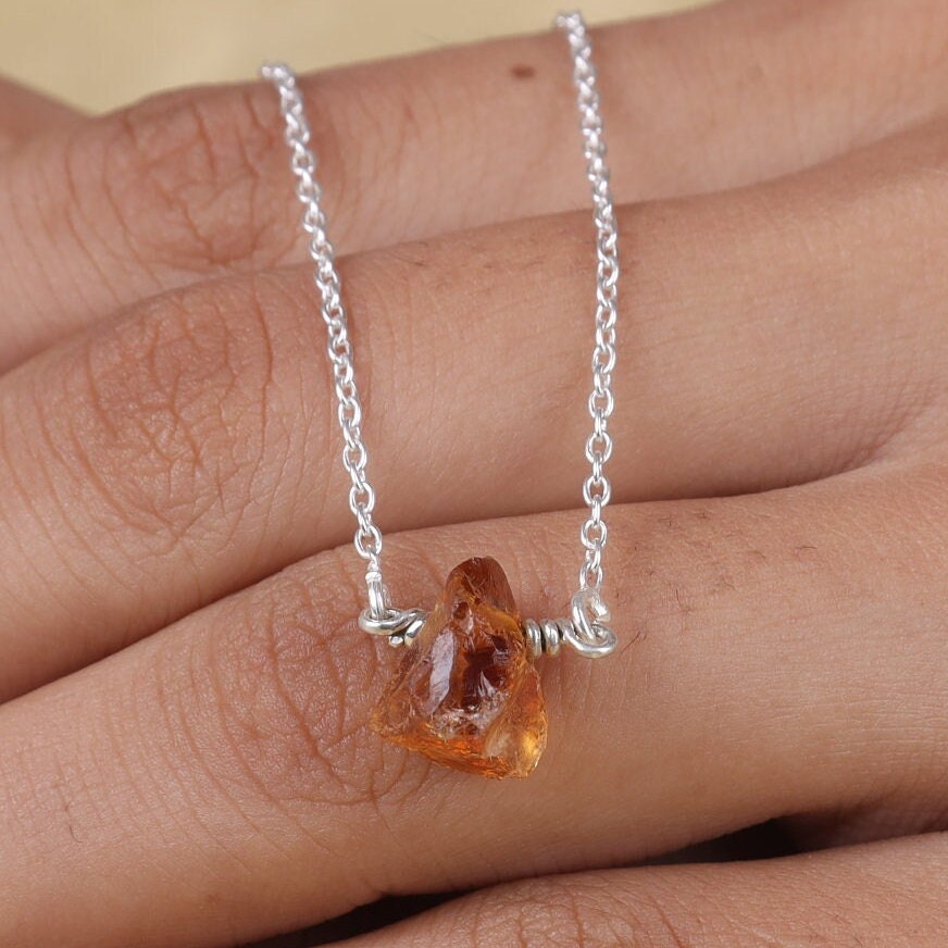 Raw Citrine Sterling Silver Necklace