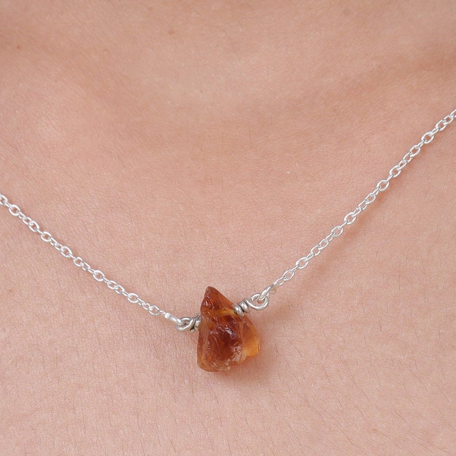 Raw Citrine Sterling Silver Necklace