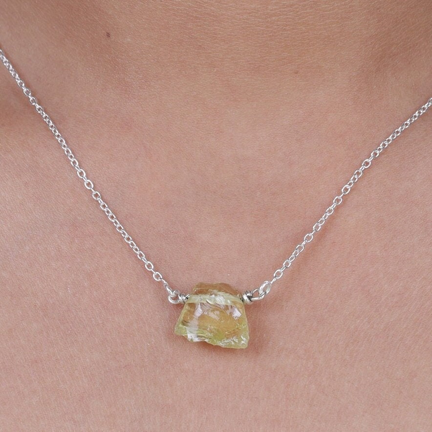 Raw Lemon Topaz Sterling Silver Necklace