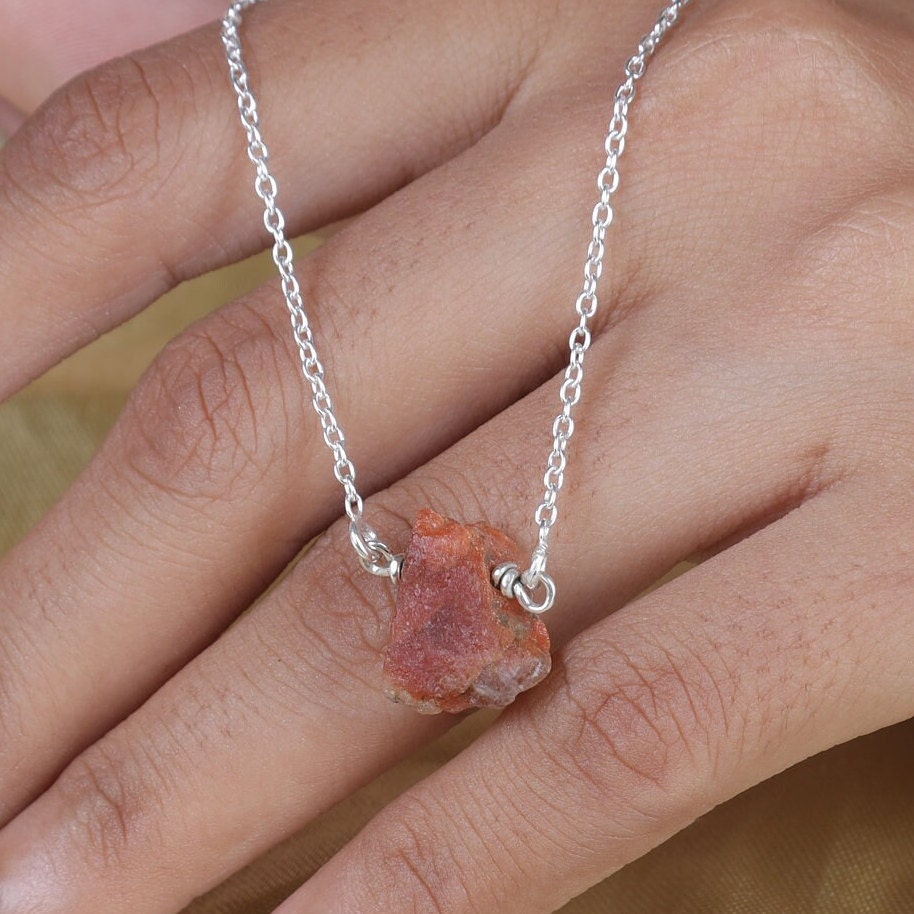 Raw Sunstone Pendant, 925 Sterling Silver Necklace, Rough Gemstone Pendant, Pendant With Chain, Boho Handmade Jewelry, Wedding Gift for Her