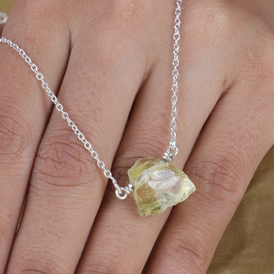 Raw Lemon Topaz Sterling Silver Necklace