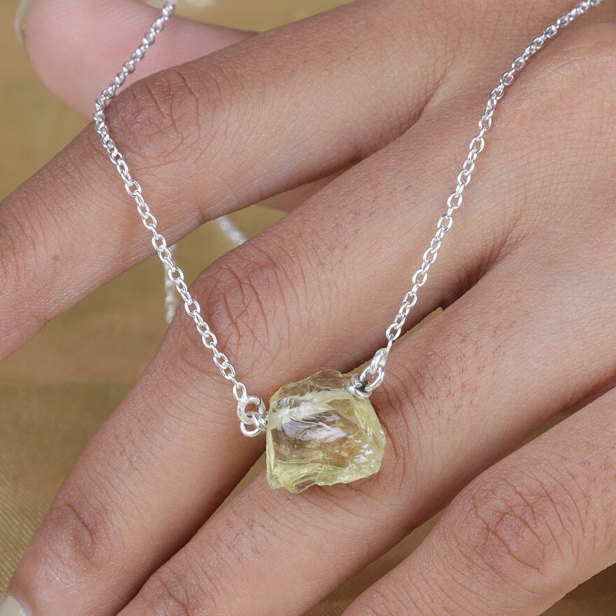 Raw Lemon Topaz Sterling Silver Necklace