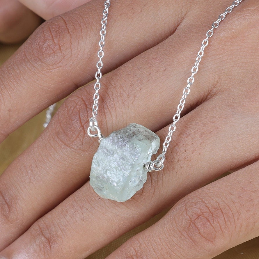 Raw Aqua Chalcedony Sterling Silver Necklace