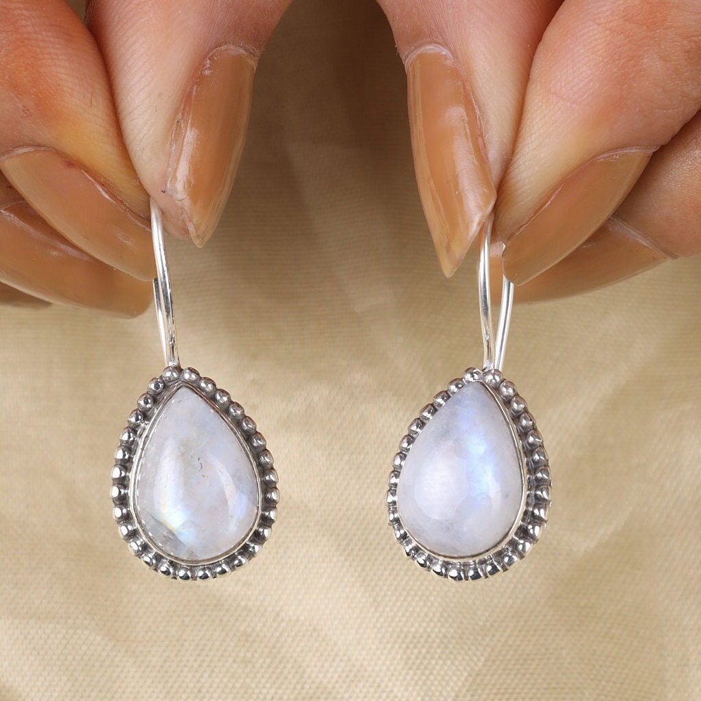 Rainbow Moonstone Sterling Silver Earrings