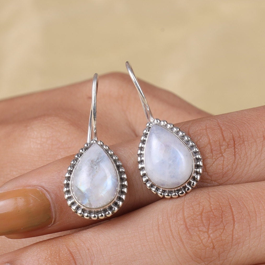 Rainbow Moonstone Sterling Silver Earrings