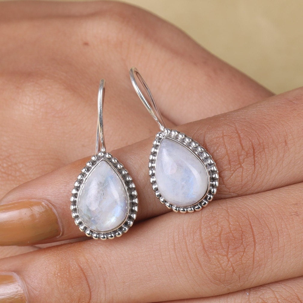 Rainbow Moonstone Sterling Silver Earrings