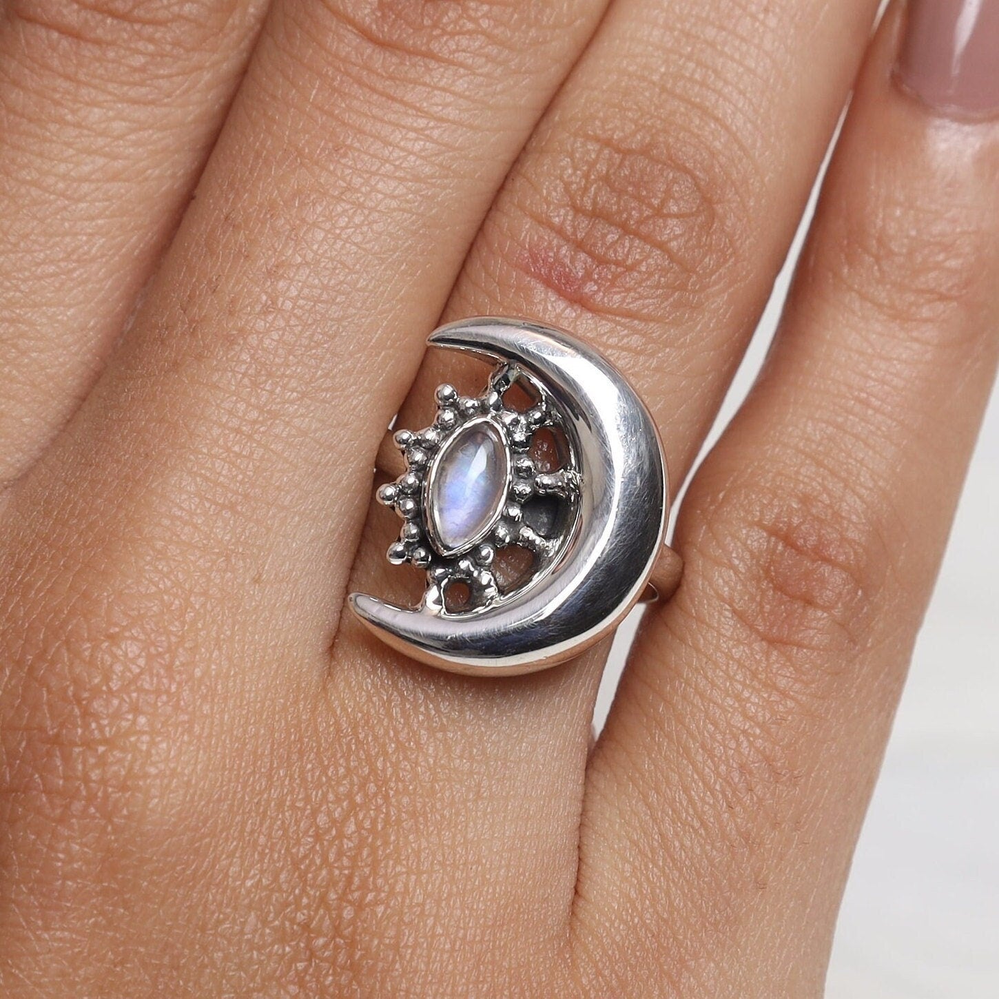 Rainbow Moonstone Sterling Silver Ring