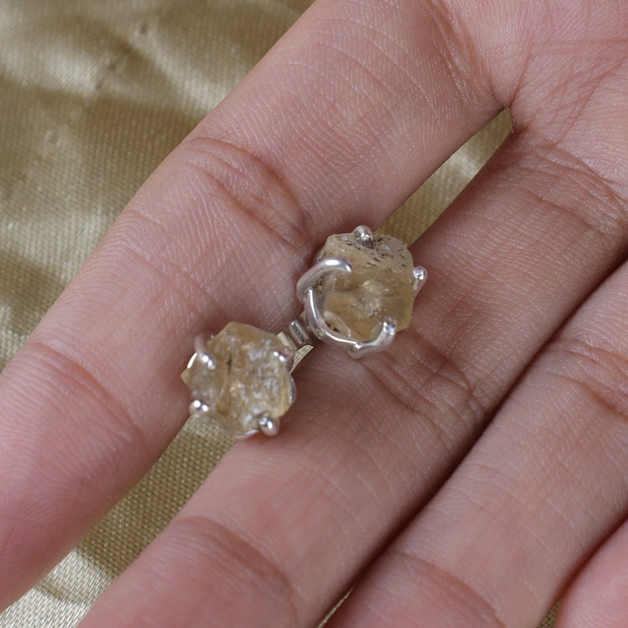 Raw Citrine Sterling Silver Stud Earrings