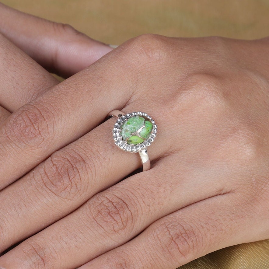 Green Copper Turquoise Sterling Silver Ring