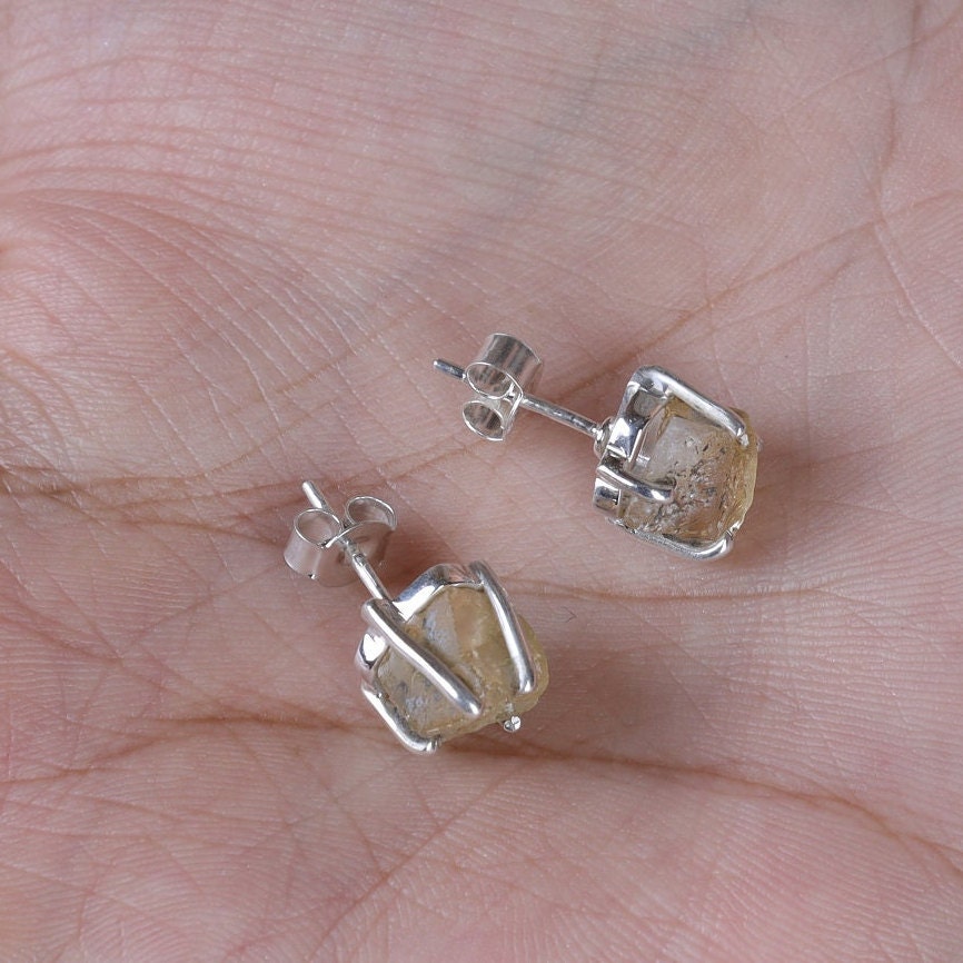 Raw Citrine Sterling Silver Stud Earrings