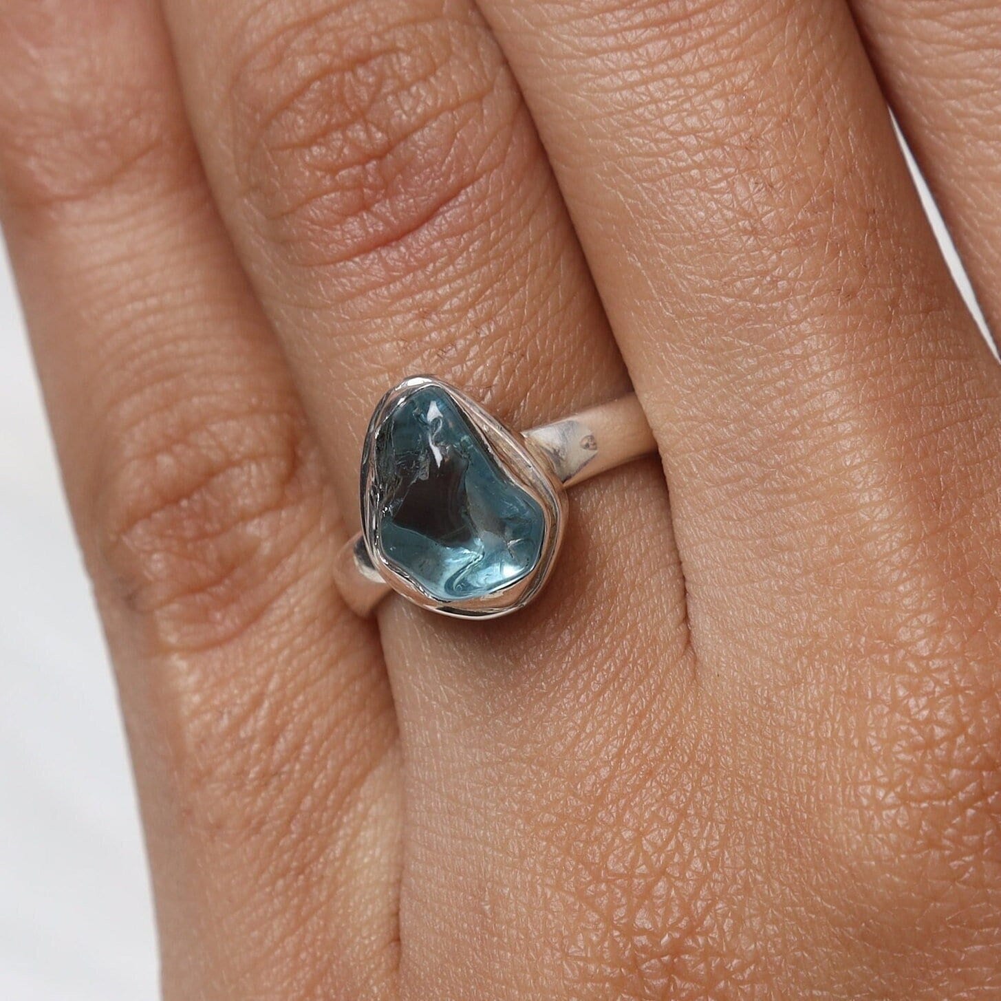 Raw Blue Topaz Sterling Silver Ring