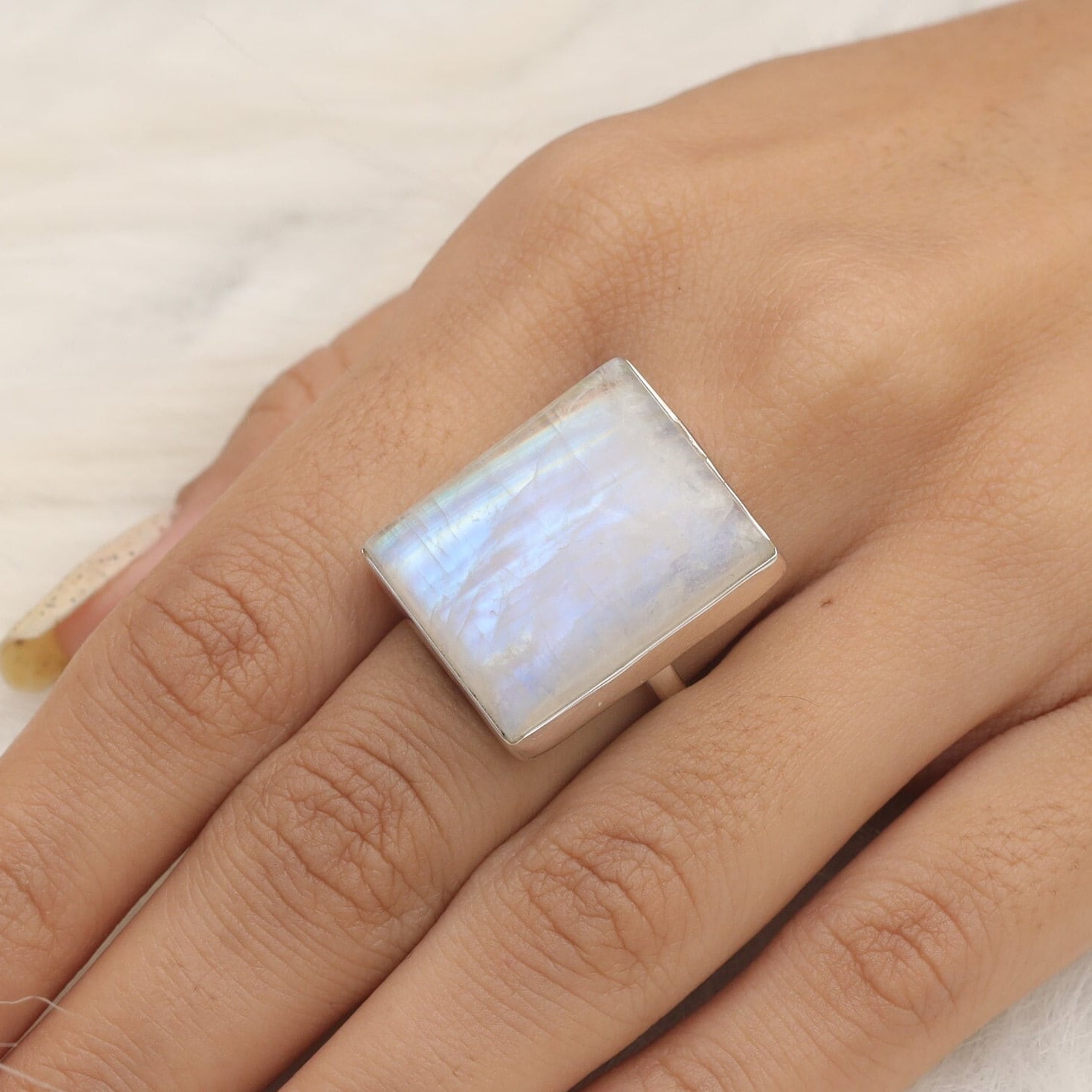 Rainbow Moonstone Sterling Silver Ring