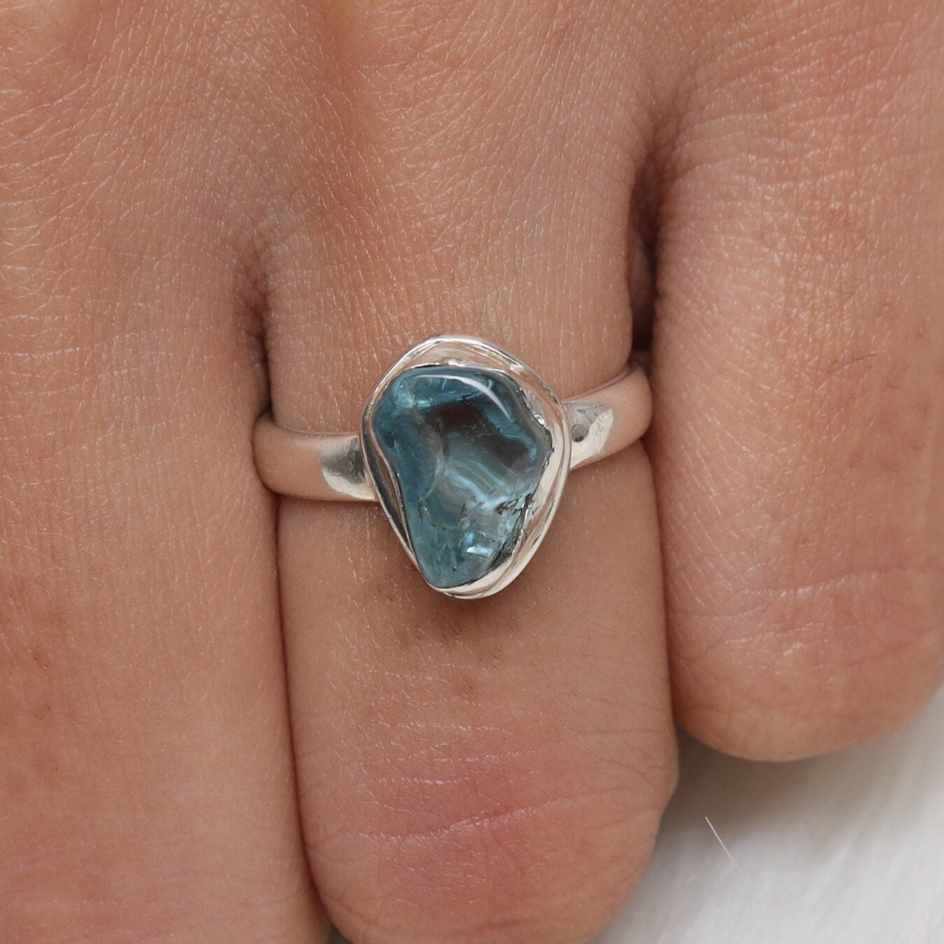 Raw Blue Topaz Sterling Silver Ring