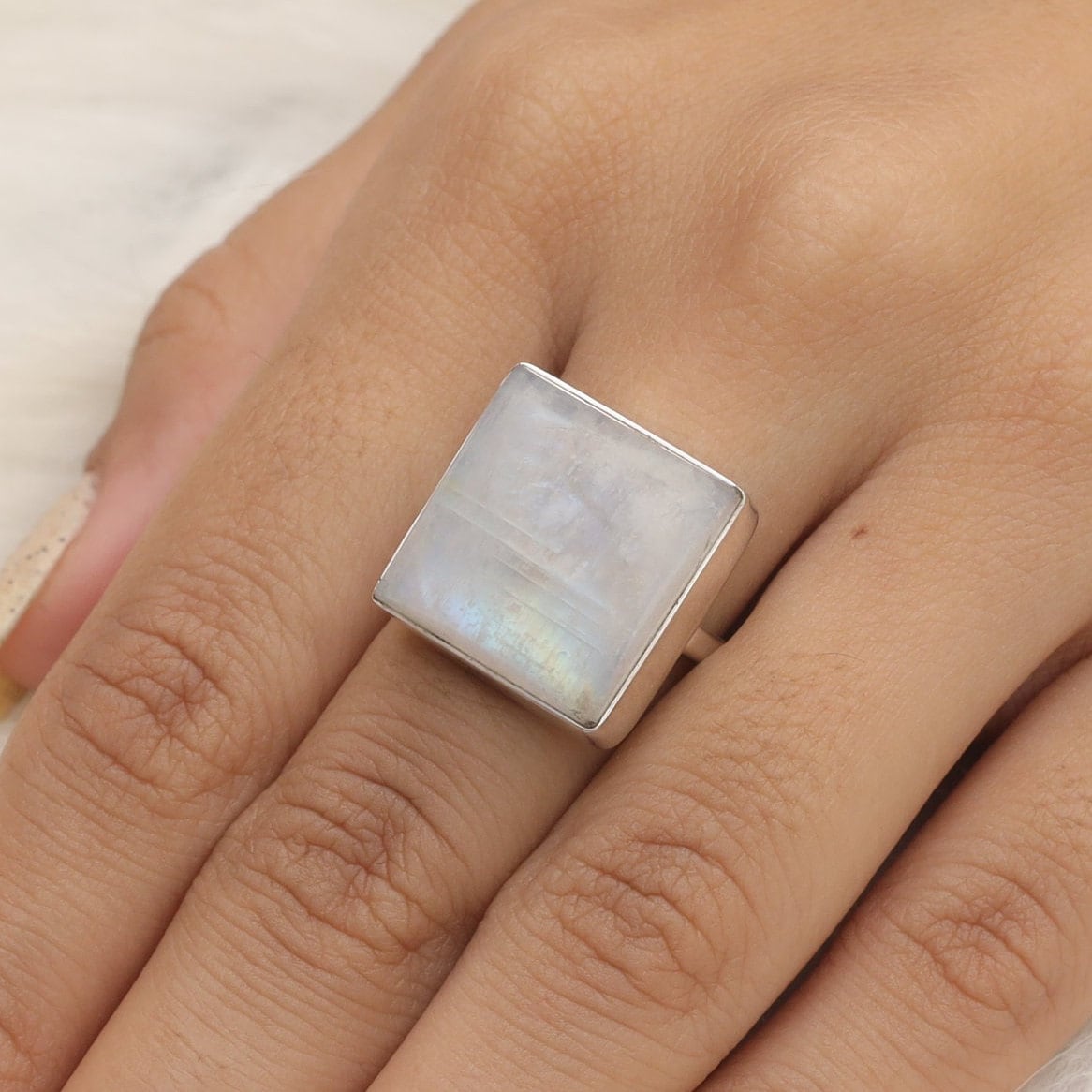 Rainbow Moonstone Sterling Silver Ring