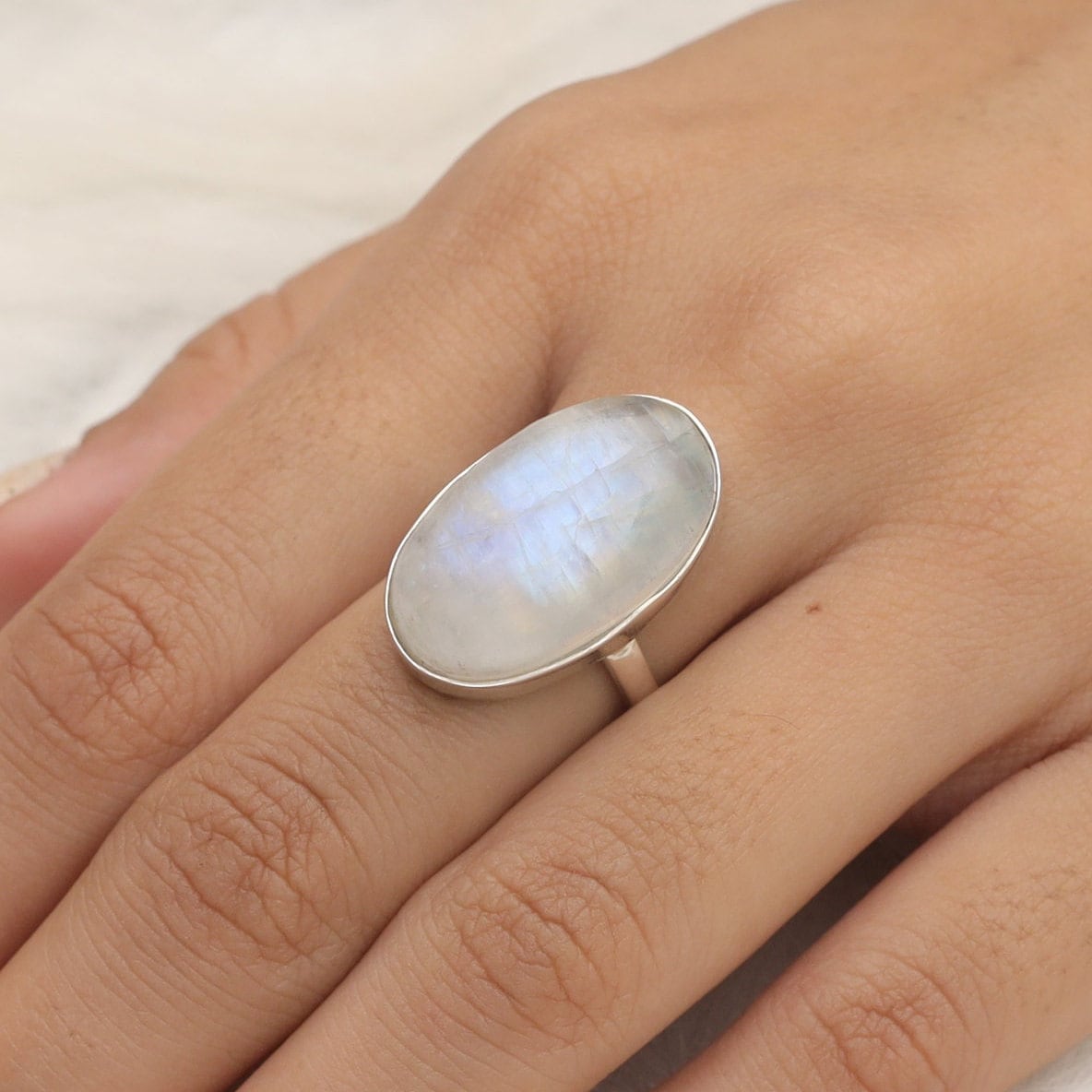 Rainbow Moonstone Sterling Silver Ring