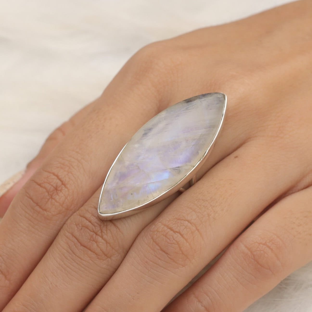 Rainbow Moonstone Sterling Silver Ring