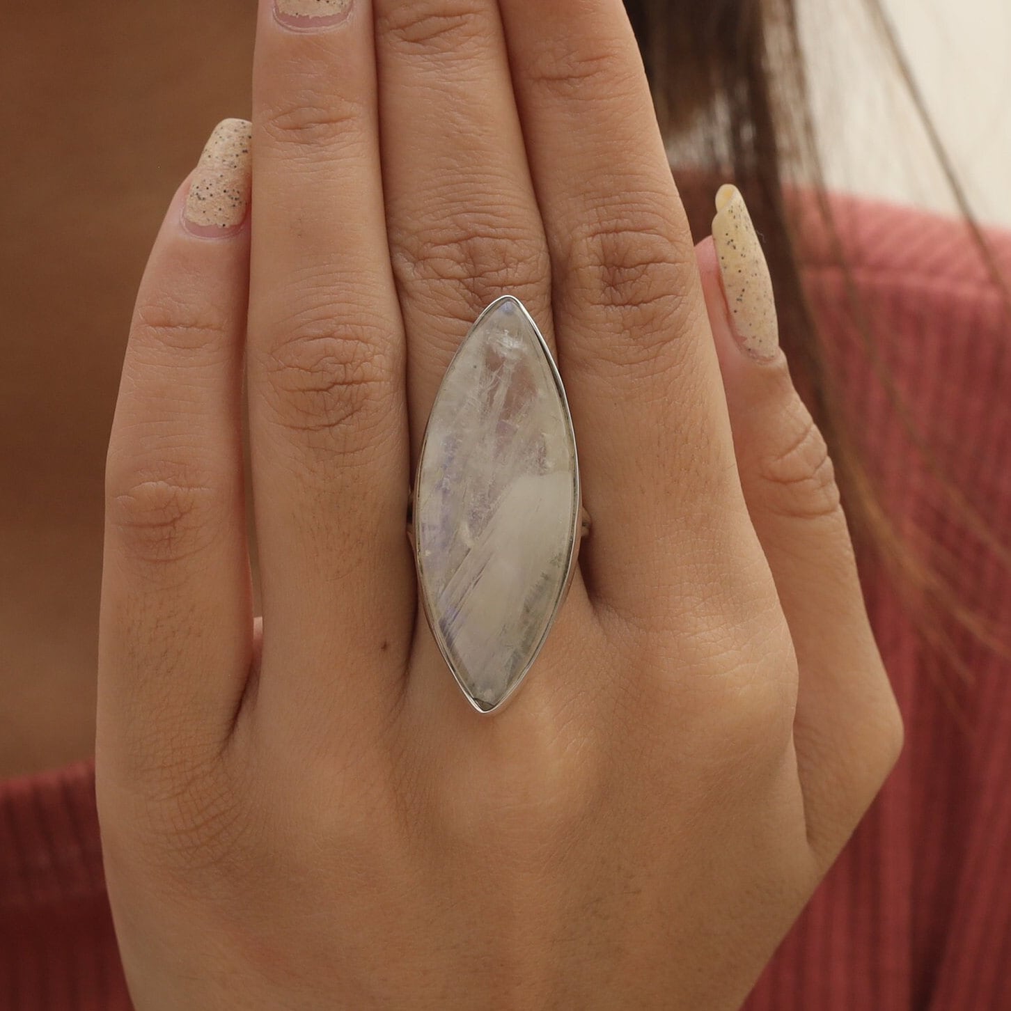 Rainbow Moonstone Sterling Silver Ring