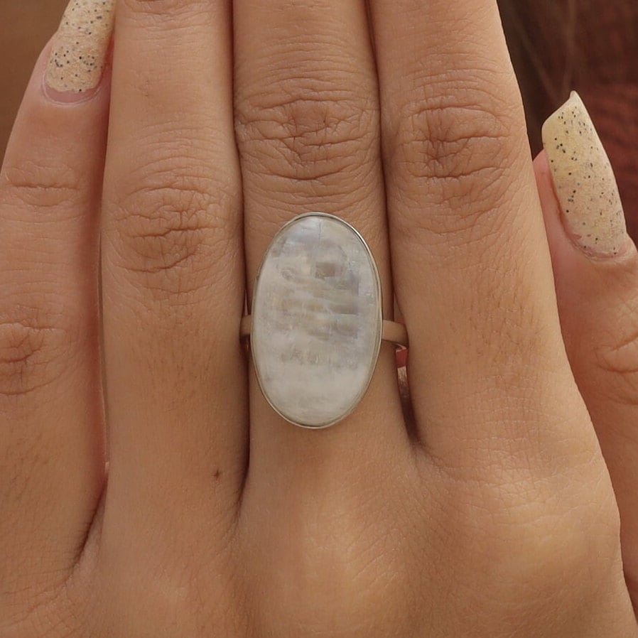 Rainbow Moonstone Sterling Silver Ring