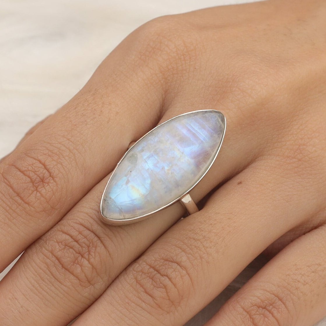 Rainbow Moonstone Sterling Silver Ring