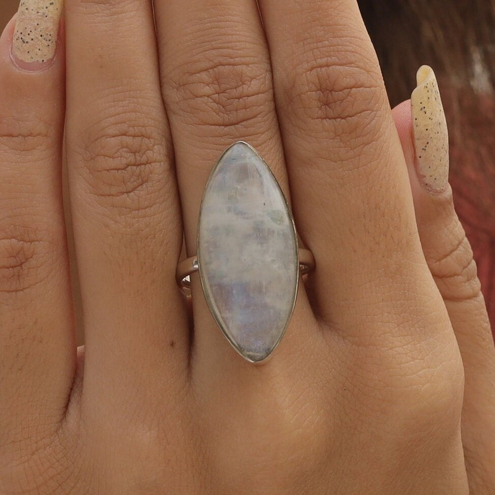 Rainbow Moonstone Sterling Silver Ring